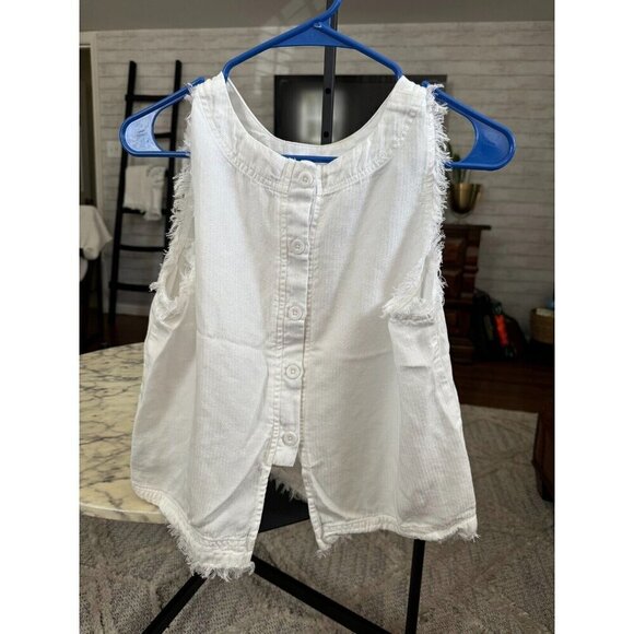 Altar’d State Women's Button Down Sleeveless Raw Hem White Crop Top Size M - Picture 1 of 5